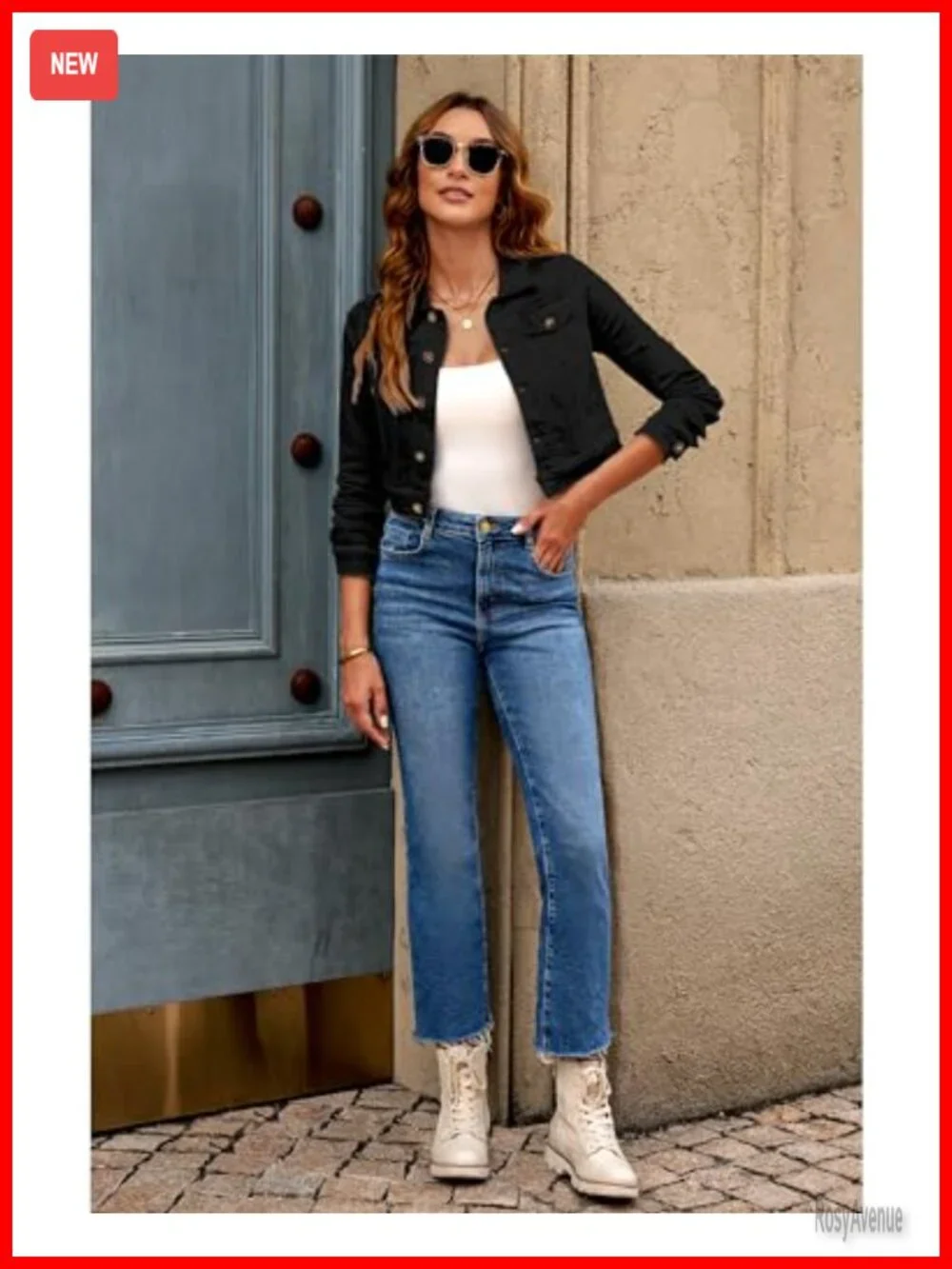 Cropped Denim Jacket with Pockets Stretchy Lightweight Fitted